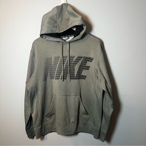 NIKE Therma-FIT Pullover Hoodie Men’s L Gray Spell-out Logo Sweatshirt **HOLE**